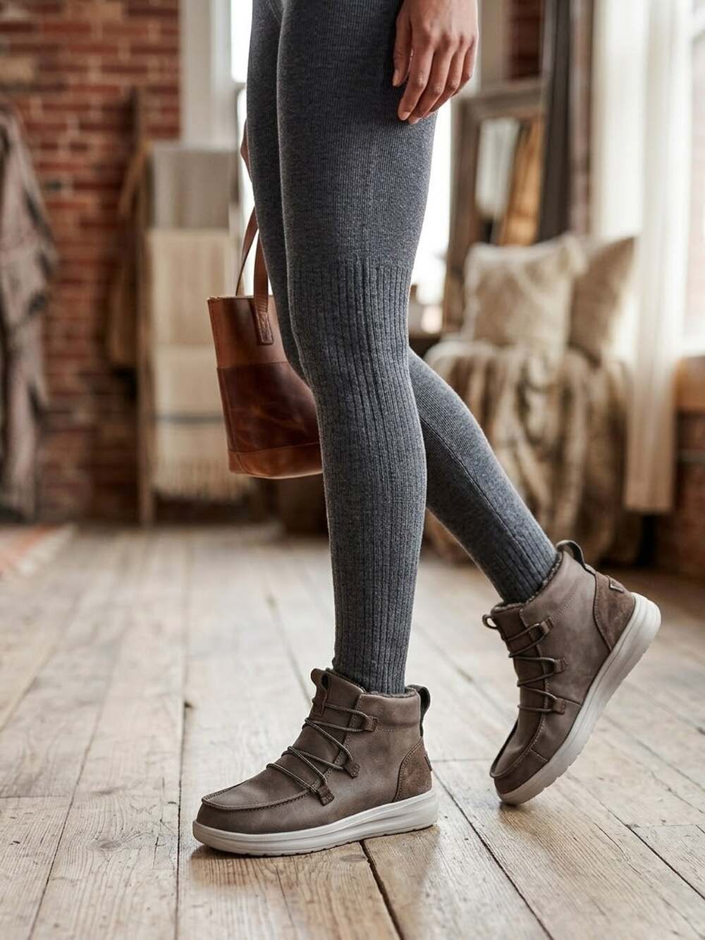 Hey Dude Eloise Ankle Boots | Recycled Leather Coffee | Women's Size 6 / EU 37